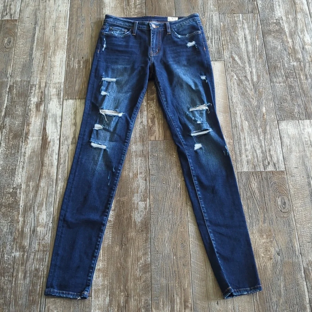 BRIDGE By GLY Mid Rise Skinny stretch distressed jeans style #BG5100L sz 27 tall - Picture 3 of 13